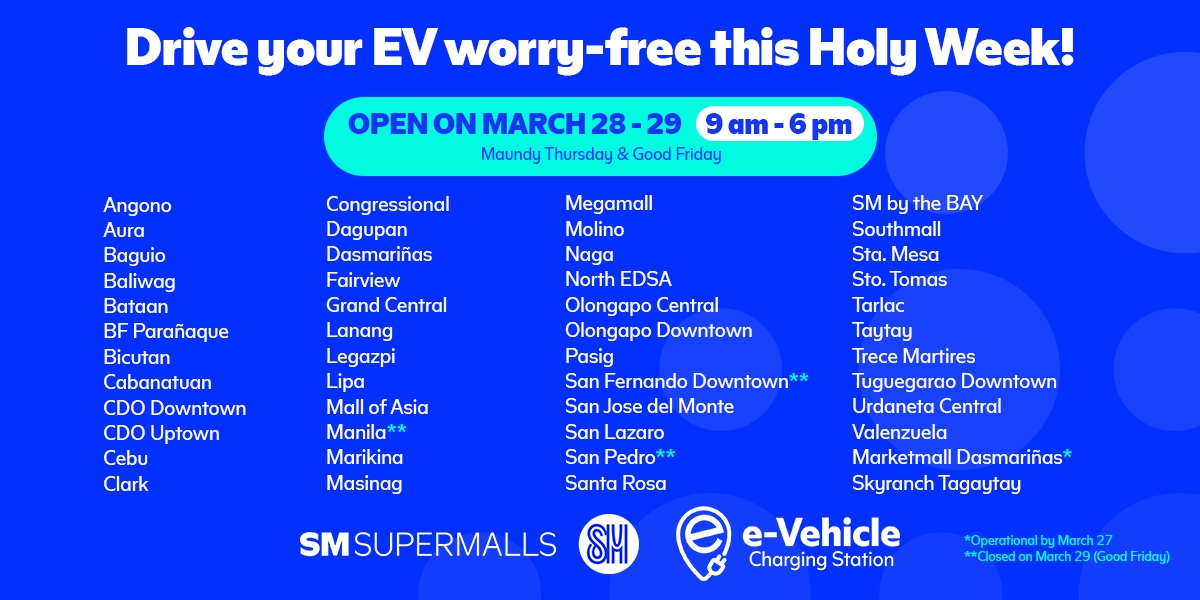 Worry Free Cruising: Holy Week Travels with SM Supermalls’ 50 EV Charging Stations