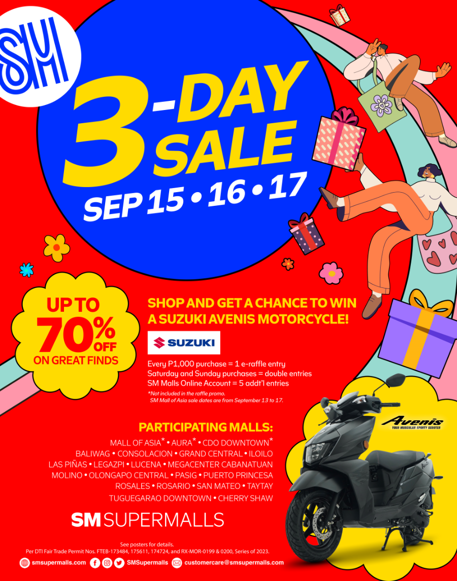 3 Day Sale: Sept 15 to 17